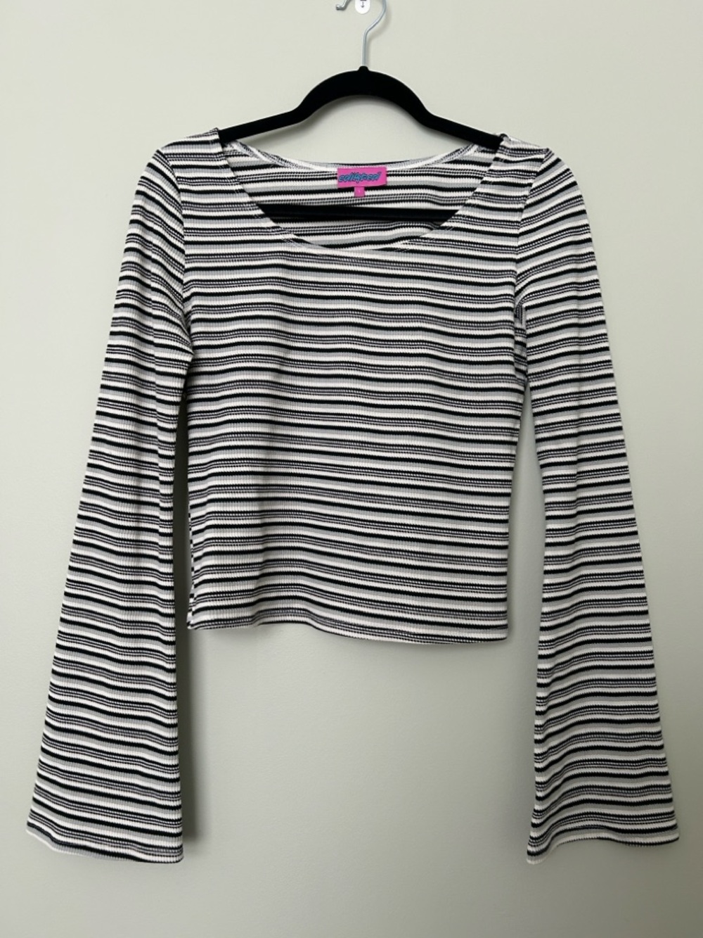 Edikted Black & White Striped Long Sleeve Bell Crop Top